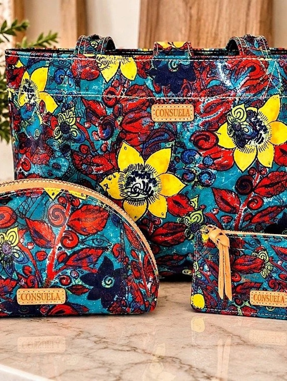 Consuela Tasha Classic Tote Floral Blue & Red